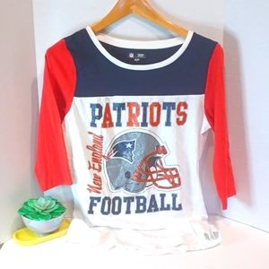 NFL New England Patriots 3/4 Sleeve Color Block Tee Large Super Bowl Sunday